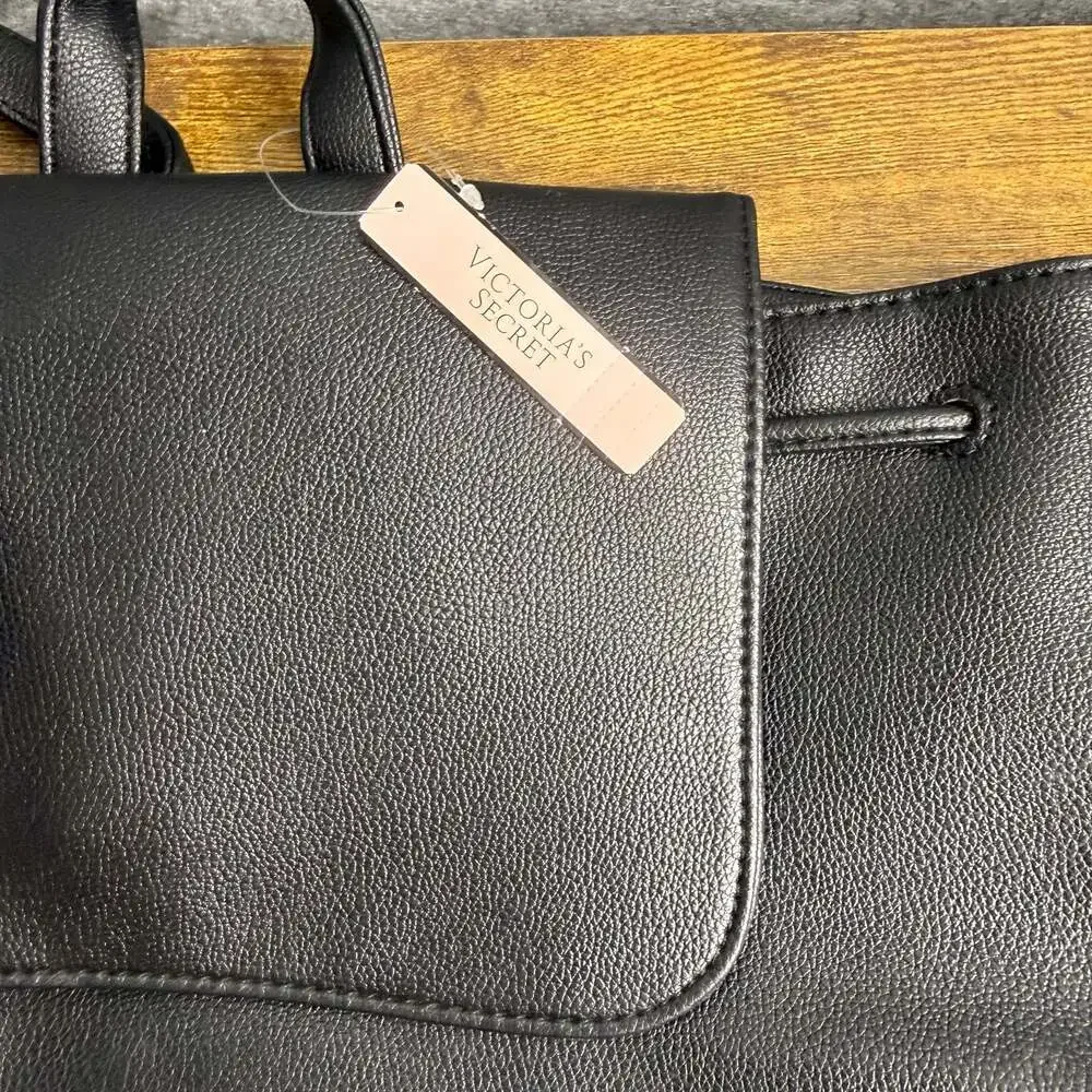 Victoria's Secret Black Pebbled Faux Leather Backpack